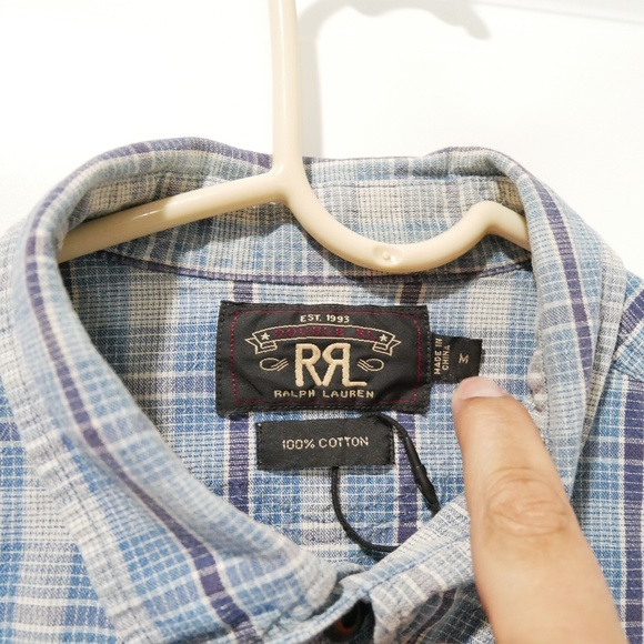 RRL Double RL tab-collar indigo plaid utility shirt Medium - Picture 4 of 5